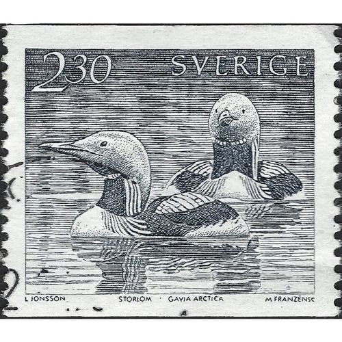 SWEDEN, BIRDS, Black-throated Loon, black & white 1986, 2.30Kr