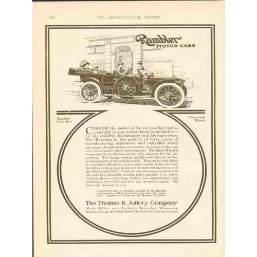 thomas b jeffery company 1911 rambler sixty-five motor car vintage ad