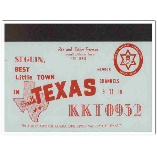 kkt-0932 rex freeman seguin texas 1960s cb radio qsl vintage postcard