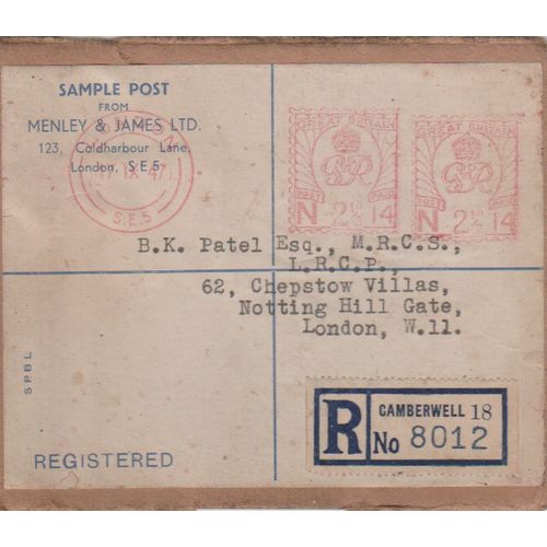 GB 1947 Registered parcel front from Camberwell to Notting Hill see rest