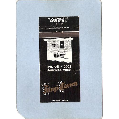 New Jersey Newark Matchcover King's Tavern 9 Commerce St~3255