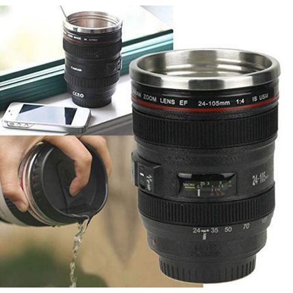 Camera Lens Coffee Travel Mug/Thermos Stainless Steel, Leak-Proof Lid (24-105)