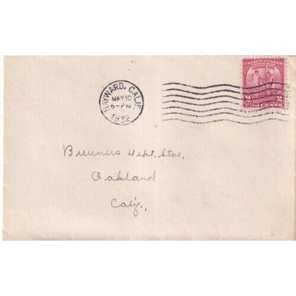United States 1932 Hayward CAL-Oakland CAL Cover Hayward cancel written VGC