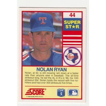 1990 Score Superstar Nolan Ryan baseball card #44- HOF - Rangers