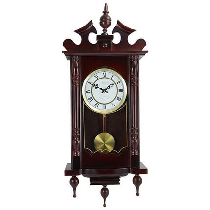 Bedford Clock Collection Classic 31 Inch Chiming Pendulum Wall Clock in Cherr...