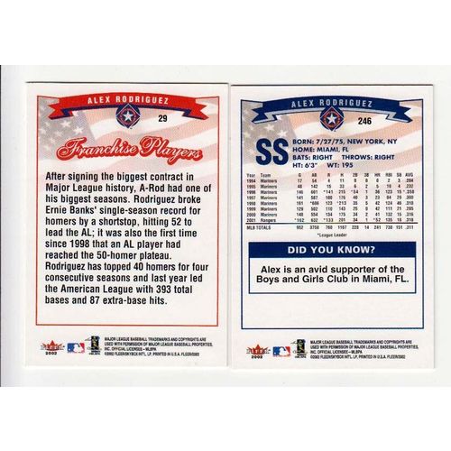 TWO 2002 Fleer Alex Rodriguez cards #246, #29–NM-Mariners