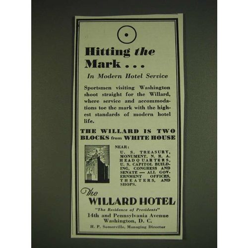1934 The Willard Hotel Ad - Hitting the mark