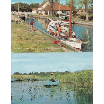 Fishing On Norfolk Broads 2x Rare 1970s Postcard s