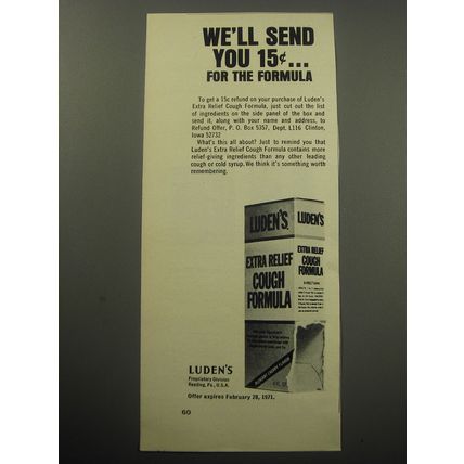 1970 Luden's Extra Relief Cough Formula Advertisement
