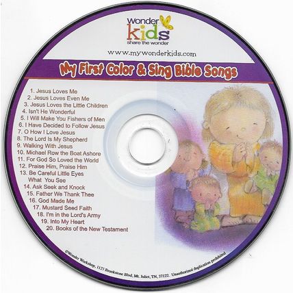Wonder Kids My First Color & Sing Bible Songs CD 20 Tracks w 20 Pictures/Puzzles
