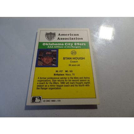 1990 CMC Card # 173 Stan Hough Very Good-Excellent (4) Oklahoma City 89ers