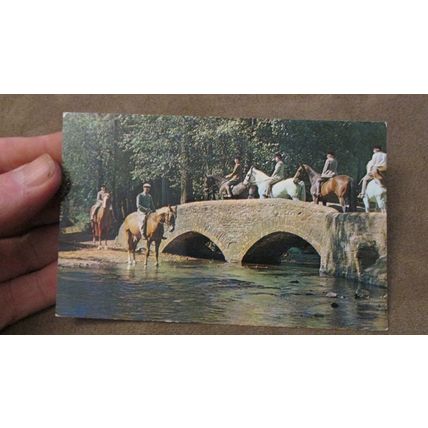 1960s Postcard -Pony Trekking @ Pack Horse Bridge, Dunster -Nr Exmoor Somerset