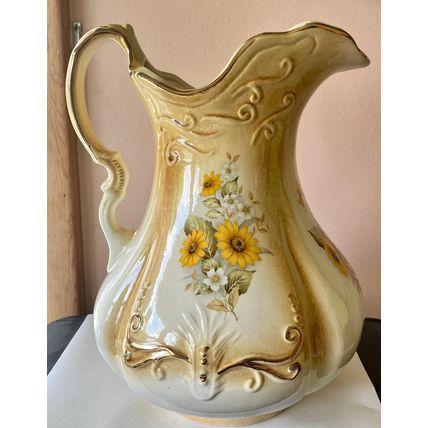 1890 English ironstone pitcher white with yellow - Anitque #400