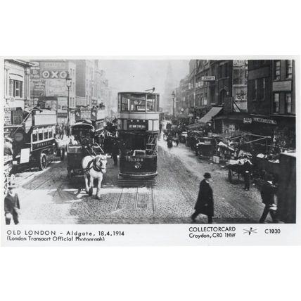 Aldgate Bus Tram in WW1 1914 London Transport Photo Postcard