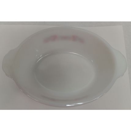 Vintage Fire King 467 White Milk Glass Baking Dish Primrose Pink Red Flowers