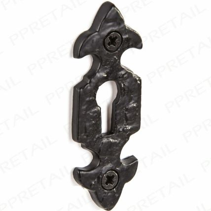 DOOR KEYHOLE COVER FLEUR DE LYS Black Cast Iron Antique Escutcheon Lock Plate