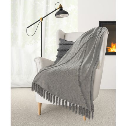 Gray Woven Cotton Solid Color Throw Blanket