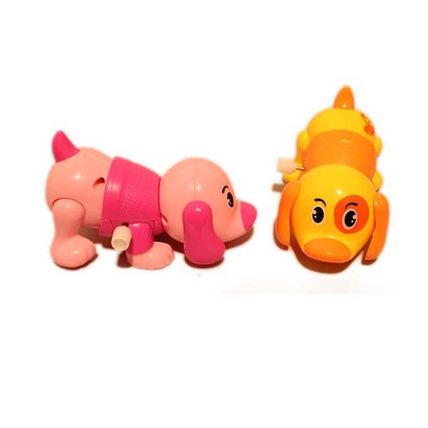 Set Of 12 Wind Up Colorful Dogs