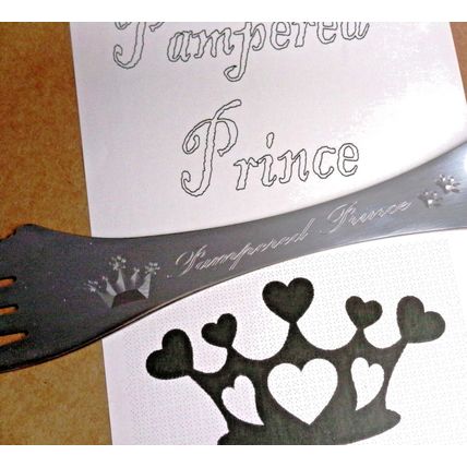 DOG CAT PET FOOD FORK STAINLESS STEEL SPORK WITH CROWN PAWS & PAMPERED PRINCE