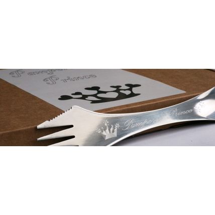 DOG CAT PET FOOD FORK STAINLESS STEEL SPORK WITH CROWN PAWS & PAMPERED PRINCE