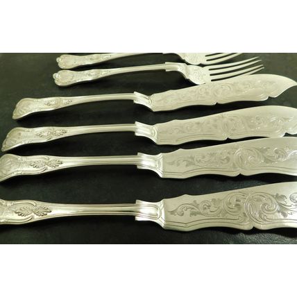 4 Pair Silver Plate Fish Knives & Forks Bearing Queen Victorias Cypher Wilkinson
