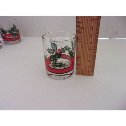 Vintage Christmas Holly and Berries Shot Glasses 2oz Set of 3