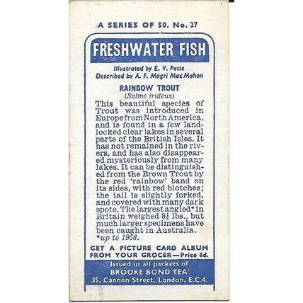 Freshwater Fish 1960 Brooke Bond Tea Card 27 - Rainbow Trout