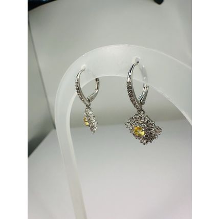 Ring Bomb Party Star W/ Yellow Orange Radiant Gem Dangle Drop Earrings