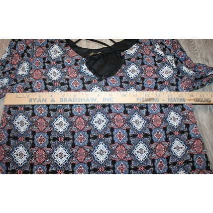Womens Shirt Dress Slim BOHO Chic Long Sleeve Geometric Design Size S Dee Elle