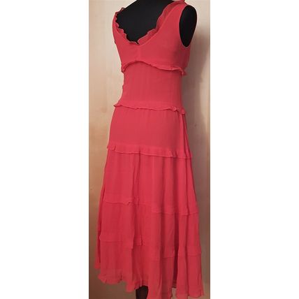 Moda International Red Georgette Chiffon Tiered Dress Small 8 -10 UK