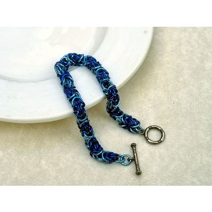 Electric Blue Chainmail Bracelet | Byzantine Weave Pattern | Aluminum Jump Rings