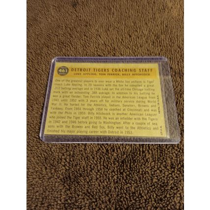 1960 Topps 461 Detroit Tigers Coaches Appling Fredrick Hitchcock 4.0 VG/EX Shape