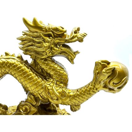 FUNSXBUG Large 13 Inch Chinese Gold Dragon Statue Feng Shui Decor Figurines Scul