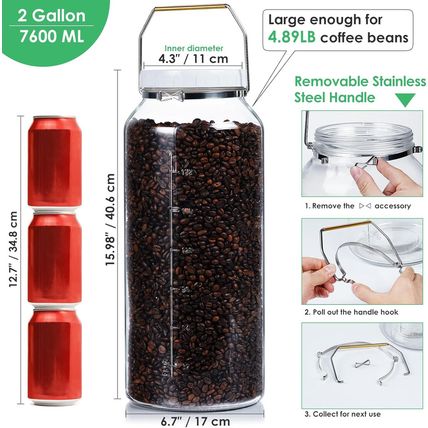 2 Gallon Glass Jar with Airtight Lid, Wide Mouth Mason Jar with Lids(7600Ml), Se