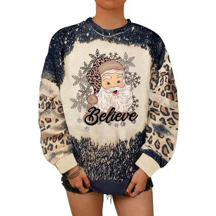 Black Believe Santa Clause Bleach Print Graphic Sweatshirt