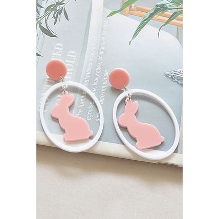 White Easter Colorblock Bunny Drop Earrings