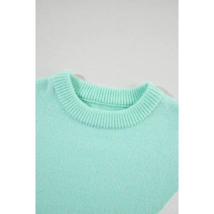 Green Chevron Colorblock Ribbed Knit Drop Shoulder Sweater