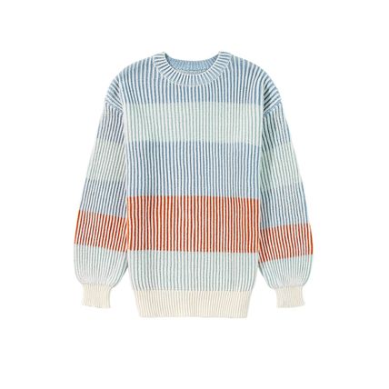 Multicolour Colorblock Textured Knit Bubble Sleeve Sweater
