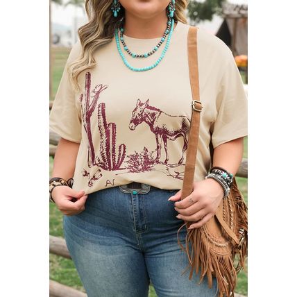 Parchment Western Burro Cactus Crew Neck Graphic Tee