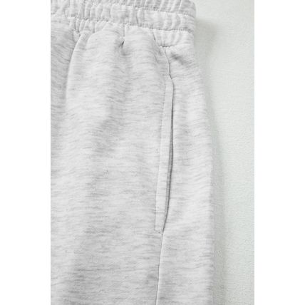 Light Grey Girly Bow Embroidered Detail Puff Sleeve Pullover 2pcs Short Set