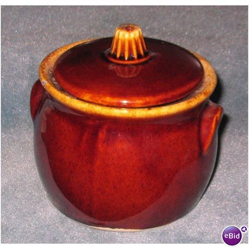 Hull Oven Proof Brown Drip Bean Pot Sugar Bowl