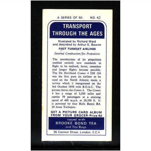 Brook Bond TRANSPORT THROUGH THE AGES No 42 First Turbojet Airliner Mint