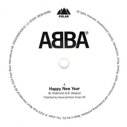 ABBA ~ HAPPY NEW YEAR 2025 ~ LIMITED EDITION WHITE COLOR VINYL 7" 45rpm NUMBERED