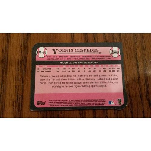 2014 Topps 89 Topps Die Cut Mini Card # TM-085 Yoenis Cespedes Mint (9) A's