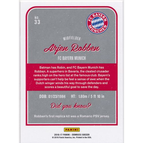 2016 Donruss Soccer 33 Arjen Robben FC Bayern Munich