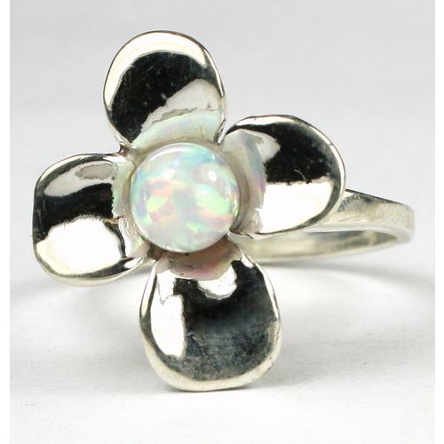Created White Opal, 925 Sterling Silver Dogwood Ring, SR315