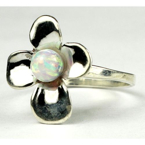 Created White Opal, 925 Sterling Silver Dogwood Ring, SR315