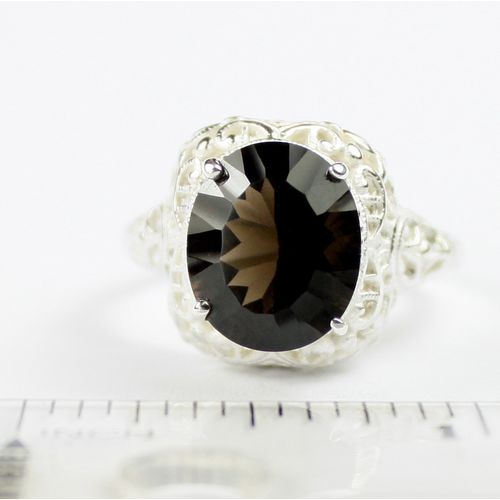 Smoky Quartz, 925 Sterling Silver Antique Style Filigree Ladies Ring, SR009