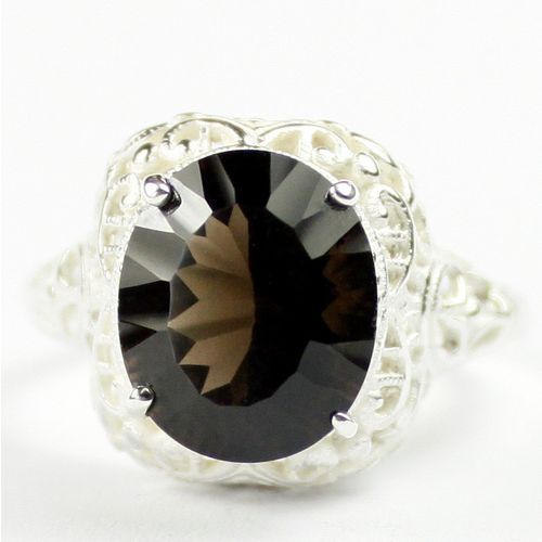 Smoky Quartz, 925 Sterling Silver Antique Style Filigree Ladies Ring, SR009