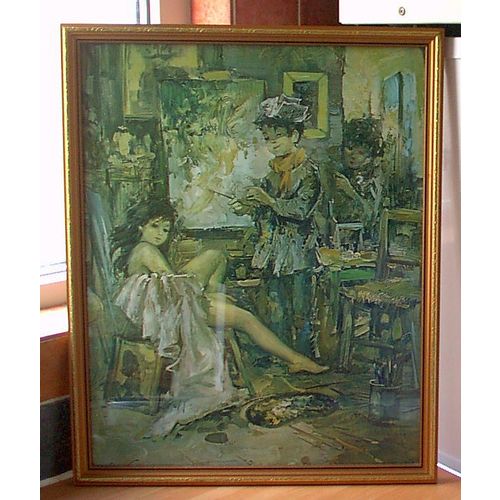 'ARTIST AND MODEL' framed PRINT, retro, vintage, shabby chic